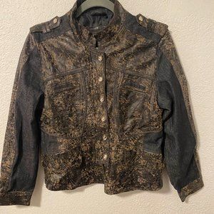 H&D LEATHER COLLECTION Distressed Crackled Leather & Denim Moto Jacket